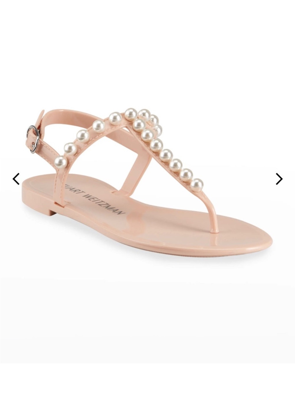 Stuart Weitzman Goldie Pearly Stud Jelly T-Strap Sandals Sz 9 Color: POUDRE